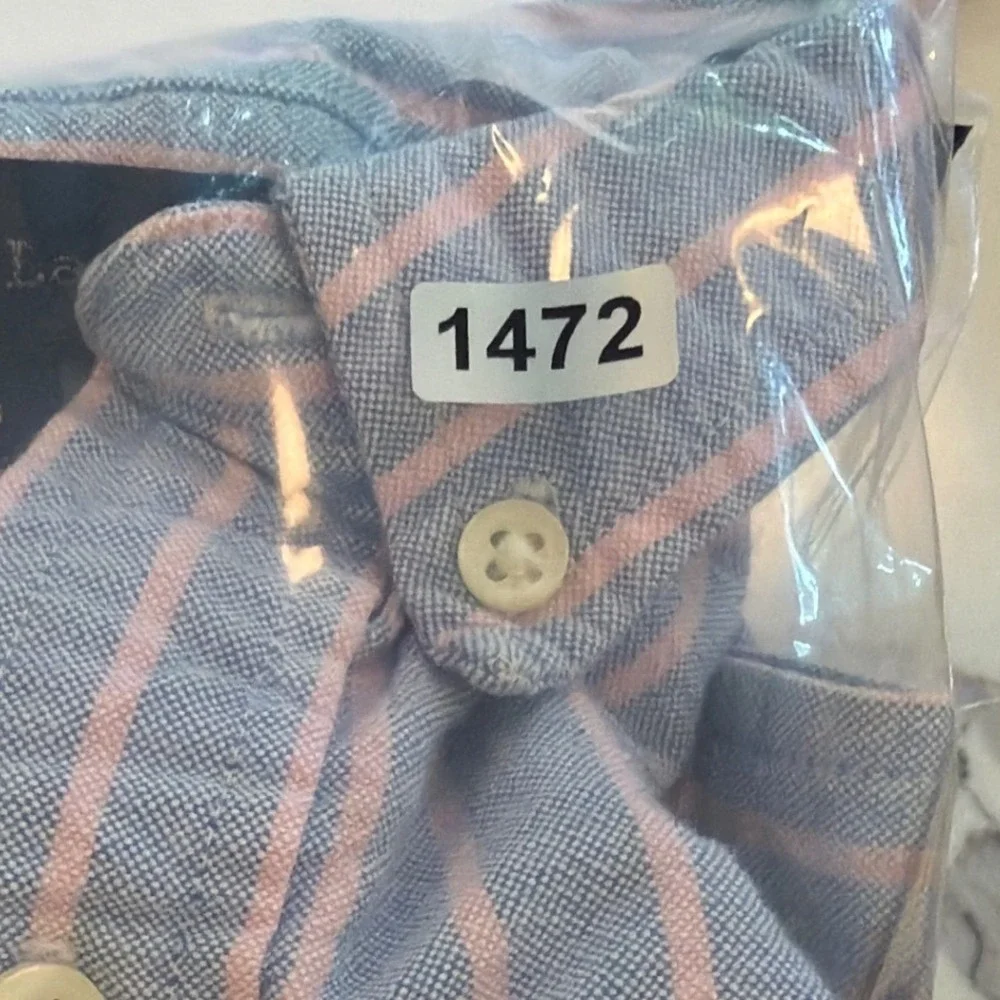 Ralph Lauren Boys Blue Pink Striped Oxford Button Down Shirt Size 6 Cotton